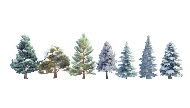Row of stylized winter trees