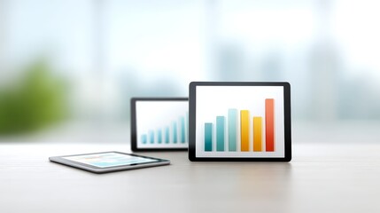Financial Budget Planning and Advisory Services, Digital devices displaying growth charts on a clean workspace, illustrating data analysis and business performance.