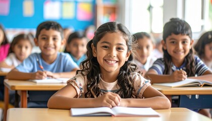Multicultural Children Studying Happily in Classroom Education Learning