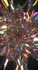 Vibrant Iridescent Crystal Shards Exploding in a Dazzling Display of Light and Color, Abstract Background.