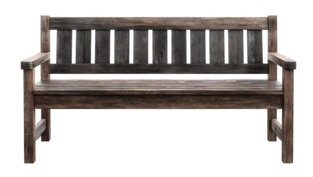 Wooden park bench, weathered gray