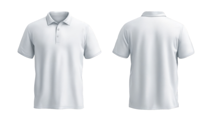 Front and back view of a plain white polo shirt.  Simple design