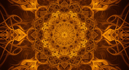Luminous Golden Mandala Fractal Pattern with Intricate Details, Evoking Spiritual Warmth, Luxury, and Mystical Energy
