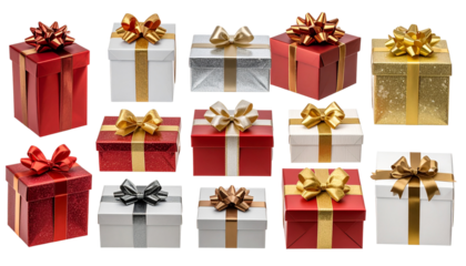 Collection of Assorted Gift Boxes, isolated on a transparent background PNG