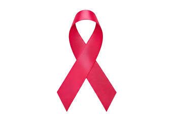 Vivid crimson ribbon signifies awareness against cancer on a stark black backdrop.