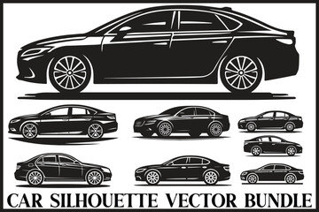 Black Car Outline Clipart Set