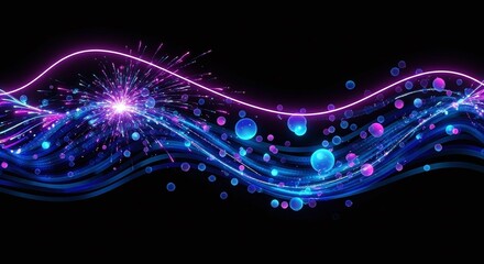 Obraz premium Abstract glowing wave with particles and sparks on black background