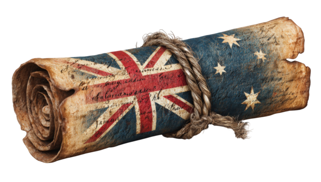 Aged scroll with Australian flag