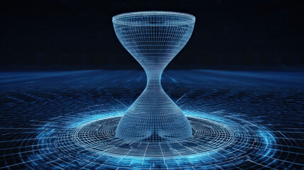 geometric wireframe hourglass rotating in void holographic high-tech visualization illustration concept scene visual for commercial design use high detail quality stock image illustration concept