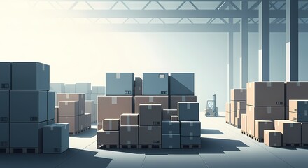 A minimalist flat illustration of a quiet logistics hub