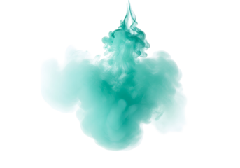 A vibrant teal and white ink splatter design against a black background displays intricate patterns of liquid movement.