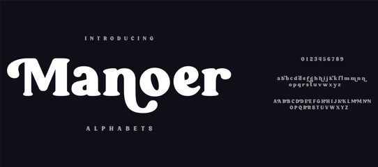 Manoer Classic typography in modern or old art deco style, serif letters for modern or retro poster font