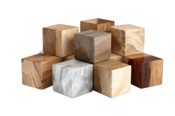 Wooden cubes arranged in a cluster (1)