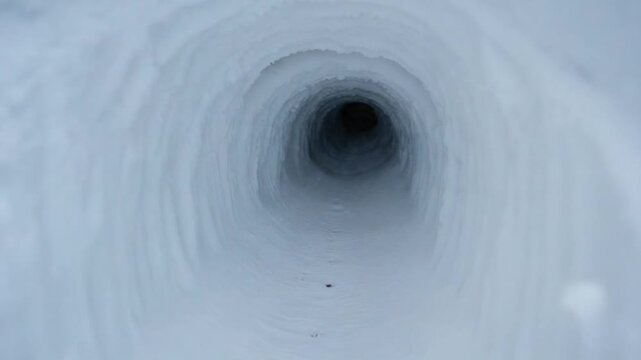 Snow path in the garden. Tunnel in a snowdrift.