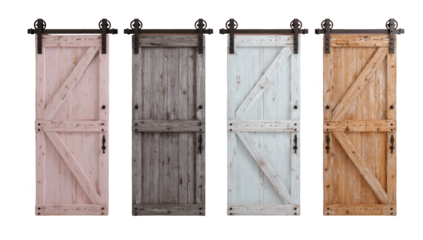 Four painted sliding barn doors in different shades