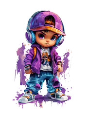 A cool cartoon boy wearing a hoodie and headphones. A hip, youthful illustration with a street art vibe.