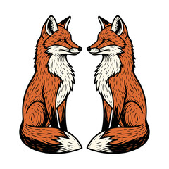 Two fox facing each other icon logo flat vector design
