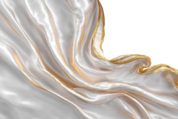 Elegant white fabric drapes with gold trim