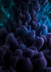 Hypnotic dark blue and purple ink dissolving in water, creating a mesmerizing abstract fluid art background.