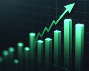 Green bar graph showing upward trend representing business growth and financial success in the market