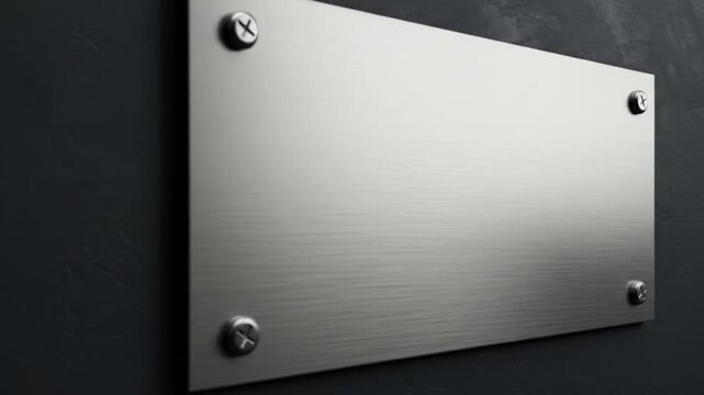Metal plate on dark texture surface attached with screws industrial mockup