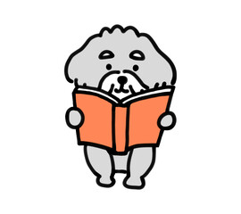 本を読んでいる手描きの犬