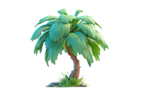 3D render of a stylized palm tree. Vibrant colors