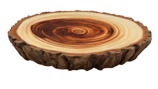 Circular wooden slice, natural wood grain
