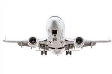 Front view of a white passenger jet about to land