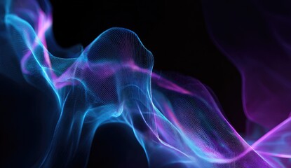 Abstract swirling, luminous shapes of blue and purple, on a black background
