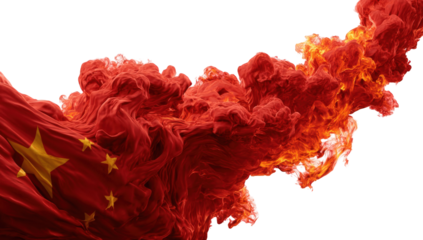 Abstract image of a Chinese flag engulfed in flames