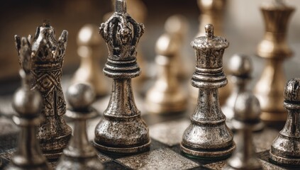 Fototapeta premium Close-up of chess pieces on a board