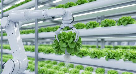 Fototapeta premium Robotic Arm in a Hydroponic Farm