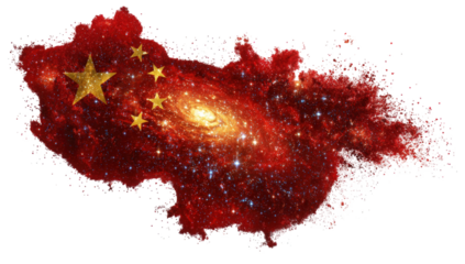 China map overlaid on a cosmic nebula