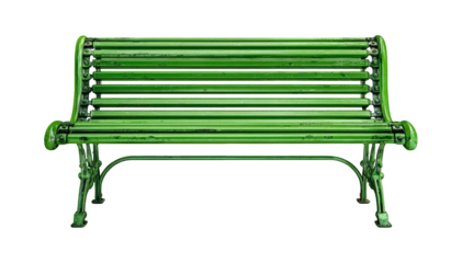 A vibrant green park bench