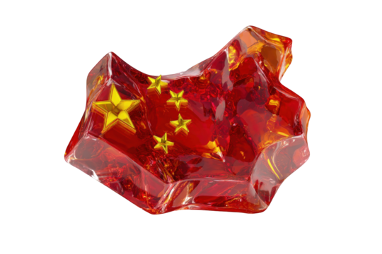 A fractured, gem-like depiction of the Chinese flag