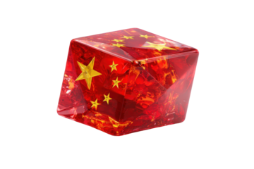 Red gem-like cube with Chinese flag design