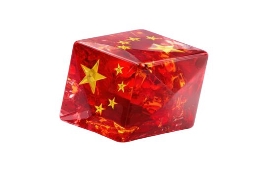 Red gem-like cube with Chinese flag design
