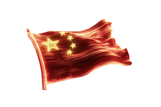 A stylized, glowing depiction of the Chinese flag