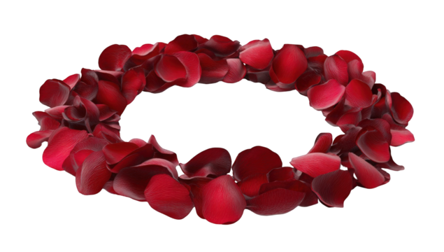 Red rose petals forming a circular wreath - Powered by Adobe