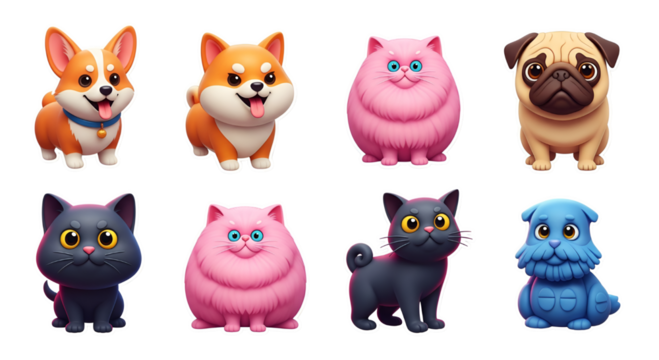 Unleash Cuteness: A Kawaii Sticker Collection of Playful Pets