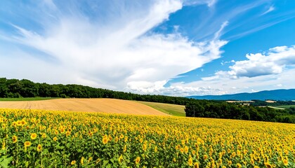 Obraz premium Panoramic view of a sunflower field