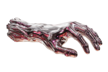 Metallic hand, sculpted, abstract, reflective