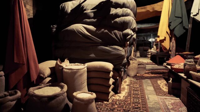 The bustling stalls of an old national African bazaar are filled with colorful fabrics and traditional goods, creating an inviting atmosphere for visitors to explore and engage with local culture.