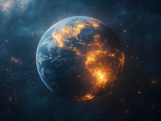 Naklejka premium A visualized depiction of the Earth pulsing with an energy aura and surrounded by the vastness of space symbolizing the perpetual growth transformation