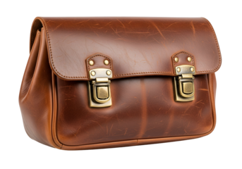 A sophisticated, brown leather messenger bag showcases a classic design with antique-finish hardware.
