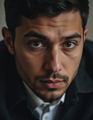 Vision eye and portrait of man thinking and ideas for startup business with focus and commitment motivation face closeup and eyes of young businessman with calm mindset and person with an idea Pr