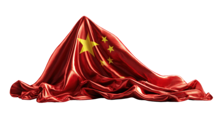 A Chinese flag hidden by fabric