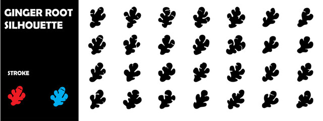 Ginger Root Silhouette Vector Icons – Herbal Plant, Cooking, Natural Medicine Graphics