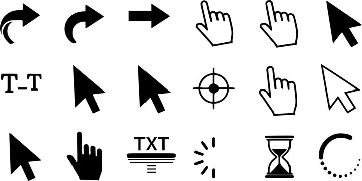 Cursor icons set and Computer curser vector icon Pointing sign Curser silhouette vector art of illustration